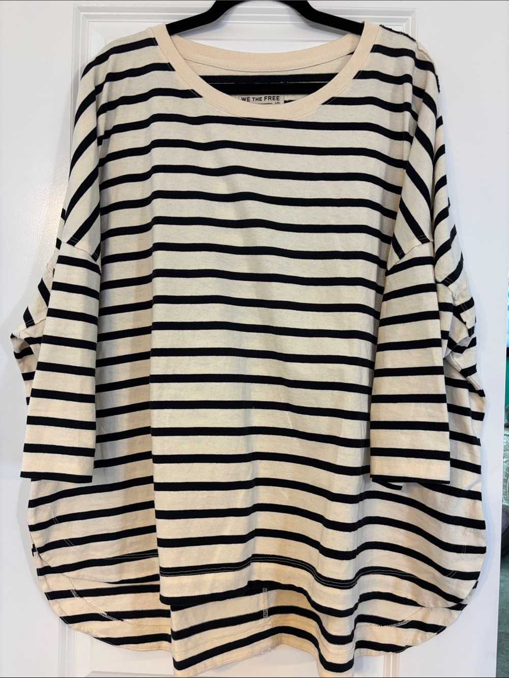 We The Free Cream and Black Striped Long Sleeve Top